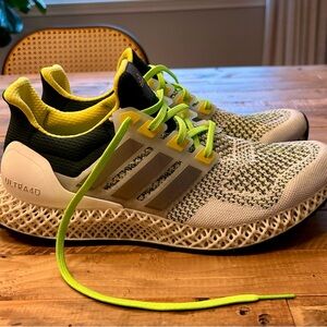 adidas Ultra 4D Athletic Shoes - Green, White, and Neon Yellow